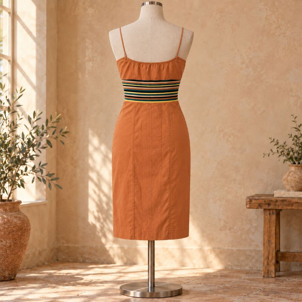 Vintage Y2K Catherine Malandrino Terracotta Embroidered Mini Dress Women’s, 8 - Picture 4 of 8